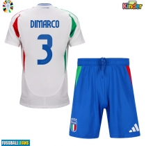 Italien Federico Dimarco #3 Auswärts Trikotsatz Kinder EM 2024 Kurzarm (+ Kurze Hosen)